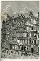 Old Houses in the City Hall Square in Brussels. Engraving by Ph. Benoist, to Illustrate the Story of Belgium by Camille Lemonnier, Published in 