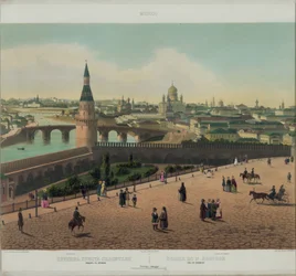 View of the Cathedral of Christ the Saviour and the Moscow Kremlin from a panoramic view of Moscow in 10 parts, c. 1848