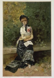 Solitude (single woman sitting on a bench with a book on her knees) by Linder