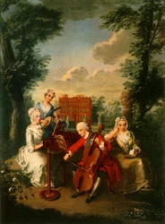 Prince Frederick Louis, Prince of Wales, playing the cello at Kew Palace, c1733-1750