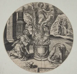 The angel ascending in the flame on the altar of Manoah and his wife