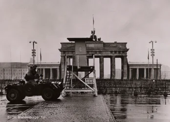 British armoured car on the border between East and West Berlin at the Brandenburg Gate