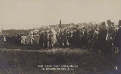 Kaiser Wilhelm II and Empress Victoria Augusta of Germany and Their Entourage Awaiting the Arrival of Zeppelin LZ III