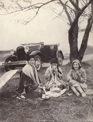 Japanese Women at a Picnic Wearing Western Clothes