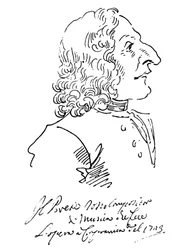 Caricature of composer Antonio Vivaldi, 1723