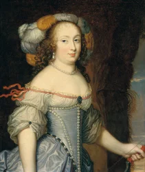Portrait of Françoise Anthénaïs de Rochechouart de Mortemart, Marquise de Montespan (1640-1707), half-length, as Diana, wearing a feathered head-dress and holding a bow in her left hand