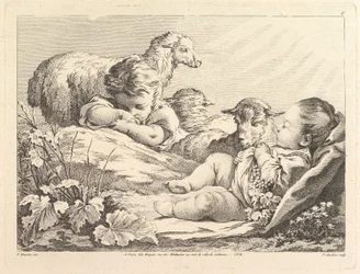 Two Sleeping Children with Three Sheep