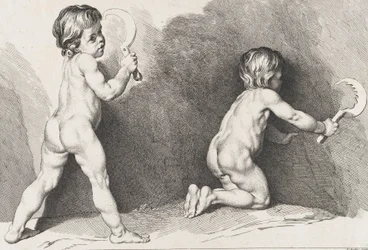 Two nude children standing, from New Book of Children