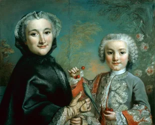 Woman and Child with a Parakeet and Cherries