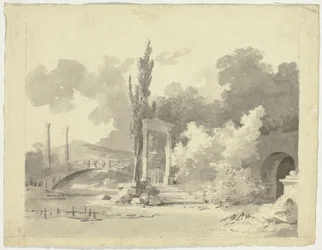 View of the Park at Versailles: Arched Bridge with Columned Approaches
