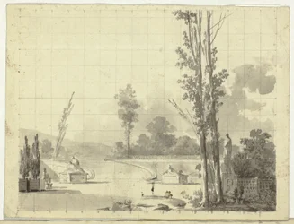 View of the Park at Versailles: Stairway and Two Poplars