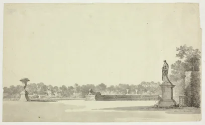 View of the Park at Versailles: Terrace with Urn, Sphinx and Female Statue