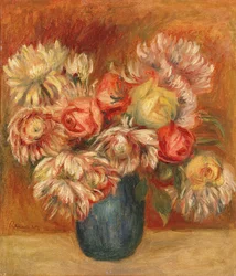 Chrysanthemums in a Green Vase