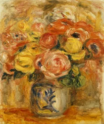 Flowers in a Blue and White Vase