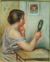 Marie Dupuis Holding a Mirror with a Portrait of Coco