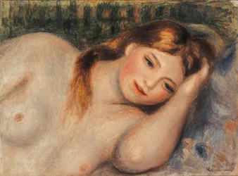 Nude, young girl reclining in bust view, 1905