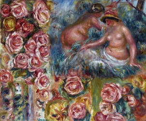 Study of Nude Female Figures and Flowers