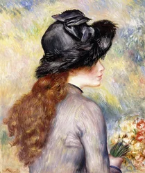 Young Girl Holding a Bouquet of Tulips