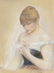 Young Woman Holding a Flower. Portrait of the Actress Jeanne Samary, c. 1880