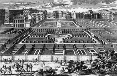 View of the Kitchen Garden in Versailles at the Time of Louis XIV, Engraving by Aveline