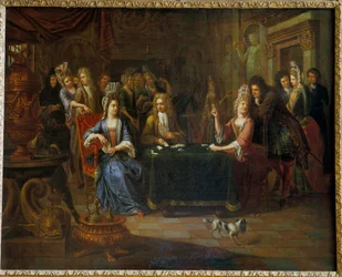 Nobles card players playing cards in a living room