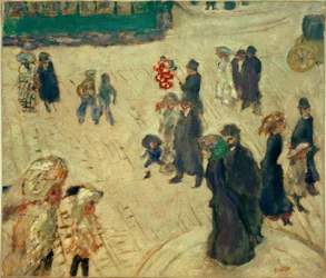 The Green Tram (Figures in the Street with the Green Tram)