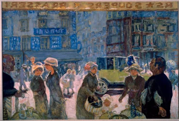 Place Clichy in Paris: Scene of Street Painted from a Cafe Terrace