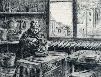 A worker making files