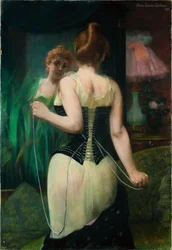 Young Woman Adjusting Her Corset, 1893