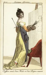 Woman artist in front of an oil painting, Paris