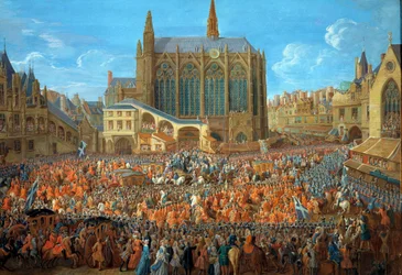 King Louis XV leaving the bed of justice held at the Palais de Justice in Paris on 12/09/1715. Painting by Pierre Denis Martin, 1715. Paris, Musee Carnavalet
