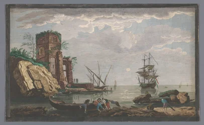 View of a Coast Near the City of Toulon by Moonlight