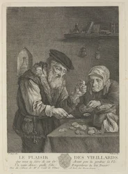 Pleasures of Old Age after the painting by David Teniers the Younger, Mid of the 18th century