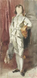 Standing Boy in Van Dyck Costume, Set Against a Red Curtain
