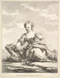 Little girl holding a garland of flowers, from Deuxième Livre de Figures d