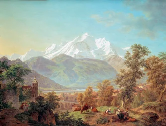 Le Mont-Blanc seen from Sallanches at sunset Painting by Pierre Louis of the shore (1753-1817) 1802 Musee d