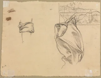 Studies of Drapery and Study of a Landscape Verso, 1800s
