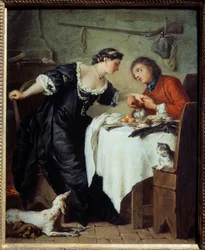 The falcon. Illustration of a fable by Jean de La Fontaine