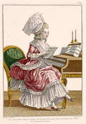 Young Woman Studying Music at her Harpsichord