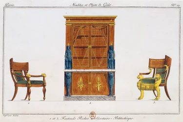 Armchairs and library writing desk, plate 12, illustration from Collection of furniture and objects of taste