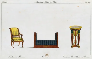 Flanged Armchair, Loveseat and Tripod Table, Plate 211, Illustration from Collection de Meubles et Objects de Gout