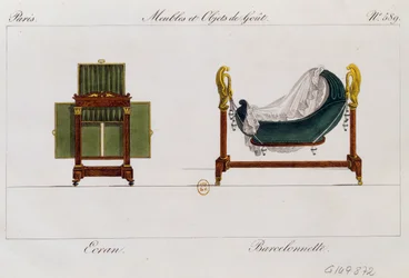 Screen and Rocking Cradle, Plate 589, Illustration from Collection de Meubles et Objects de Gout