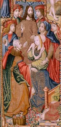 Flemish Tapestry. Series Episodes from the Life of the Virgin. The Prophecies are Fulfilled at the Birth of Christ. First Tapestry in the Series. Models Attributed to Jan von Roome (or van Brussel).