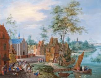 A Flemish Village with River View