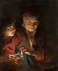Old woman and boy with candles, c. 1616-1617
