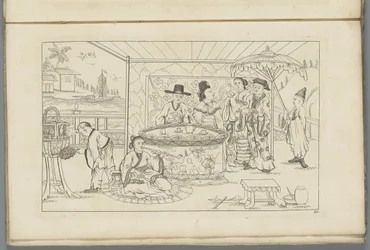 Chinese Figures Around a Tea Table (Newly Invented Chinese Figures with Great Effort Drawn and Published by P. Schenk Jr., Second Part)