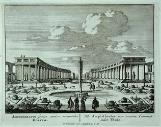 Classical amphitheatre in a garden, from 