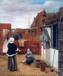 A Woman and a Maid in a Courtyard
