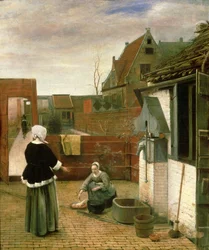 A Woman and a Maid in a Courtyard, c.1660-61