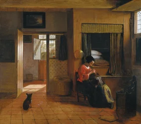 Interior with a Mother Cleaning Her Child